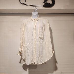 Free People Cream Button-Up Gauze Blouse